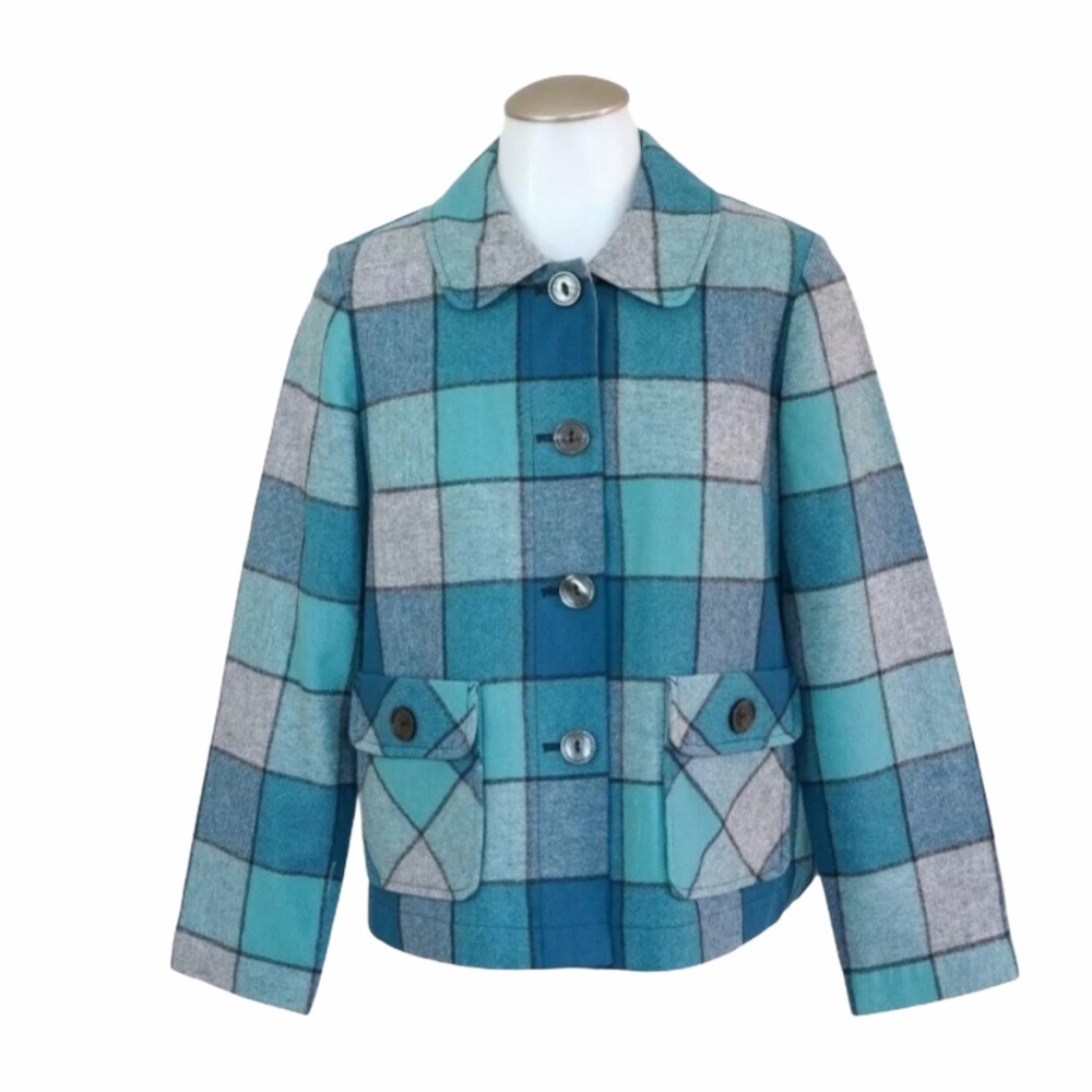 Pendleton Teal and Gray Plaid Wool Jacket